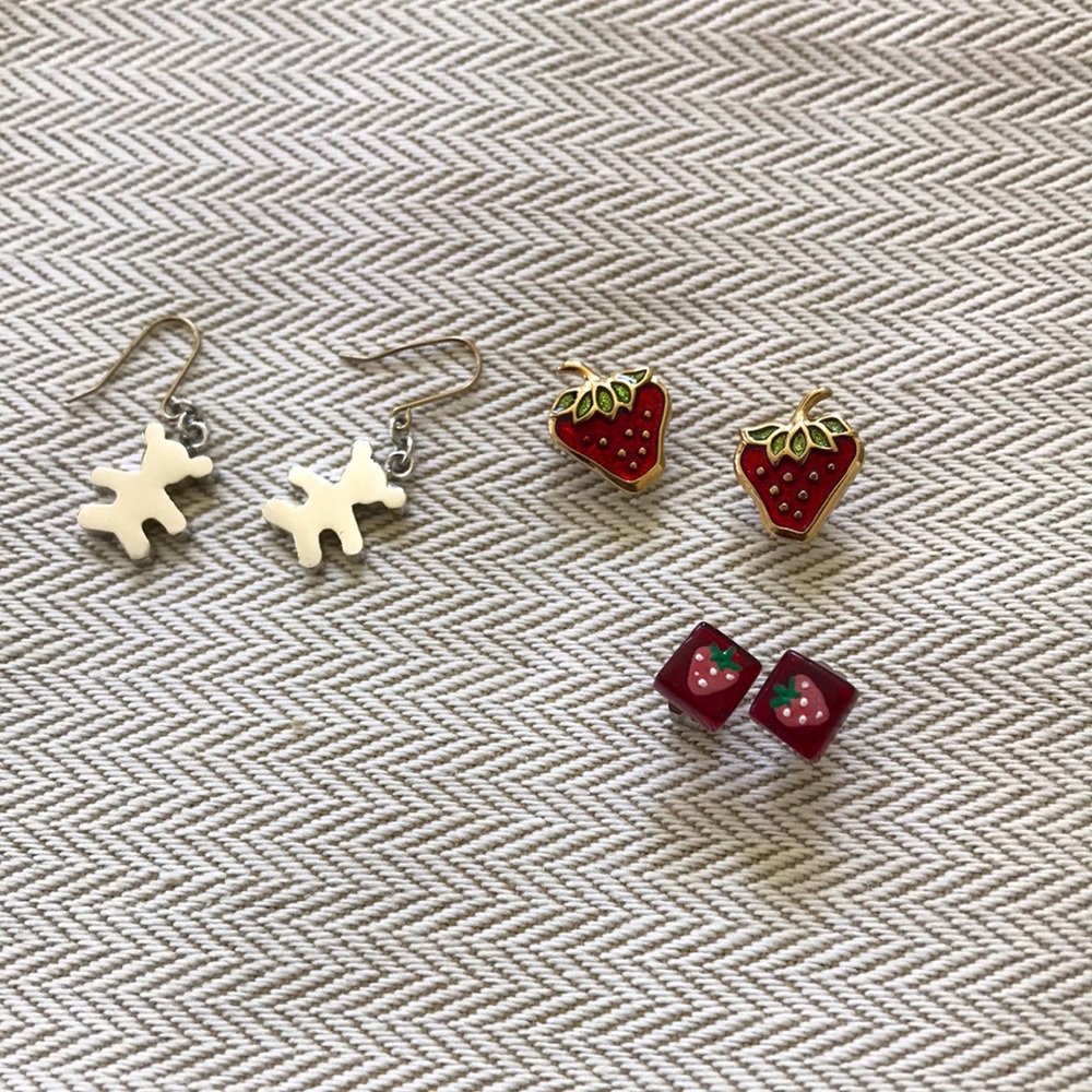 Kawaii strawberries and bear earrings lot bought from Japan